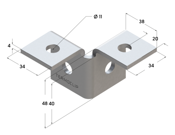 TERMOCLIP 09254003 Уголок 3D двусторонний 38-41 4F4 80x48x80, 4 мм
